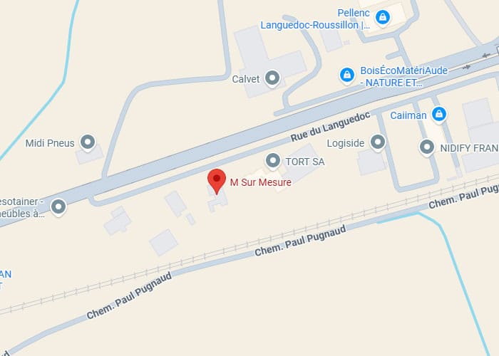Localisation M Sur Mesure : Plan Rue du Languedoc Plan Google Maps montrant M Sur Mesure entre la Rue du Languedoc et le Chemin Paul Pugnaud.