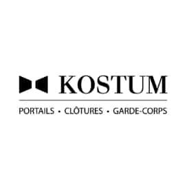 Kostum : Fabricant de Portails, Clôtures et Garde-corps Logo KOSTUM noir sur blanc : portails, clôtures et garde-corps avec un symbole minimaliste élégant.