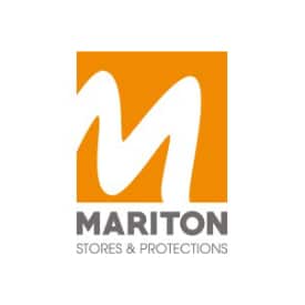 Mariton Stores & Protections : logo officiel orange et gris Logo Mariton Stores & Protections avec un M blanc stylisé dans un carré orange et texte gris en dessous.