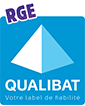 Logo Qualibat RGE : Votre Label de Fiabilité du Bâtiment Logo Qualibat RGE bleu avec pyramide et slogan Votre label de fiabilité.